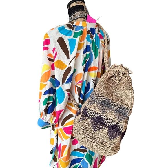 BOHO Vintage Folk Craft Bag Large Backpack Hand knitted Made of Plants - vegan main image 4